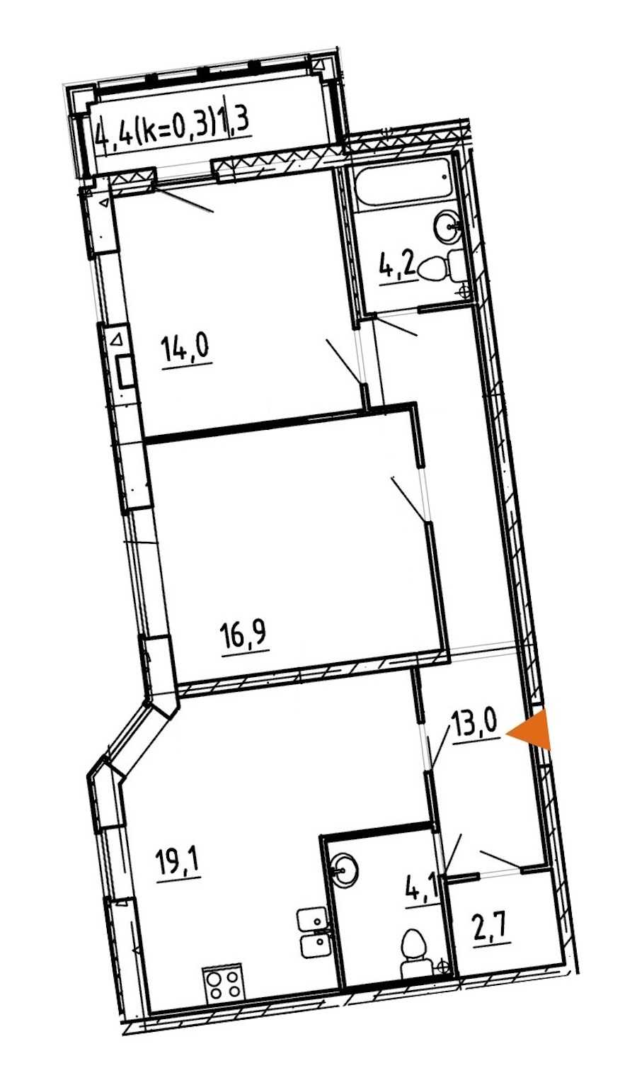 Двухкомнатная квартира в : площадь 75.3 м2 , этаж: 4 – купить в Санкт-Петербурге
